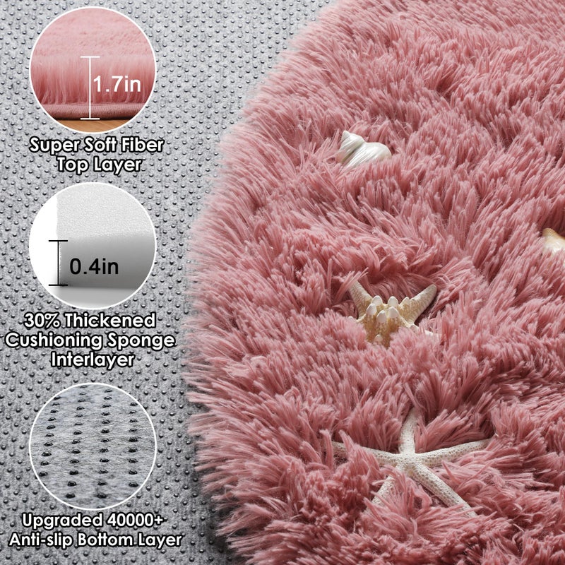 ONASAR Blush Round Area Rugs 5ft, Soft Bedroom Circle Rug Mats for Kids Girls Teen Room, Fluffy Plush Shaggy Carpet for Dorm Nursery Living Room Playroom Home Decor Princess Castle - Image 2
